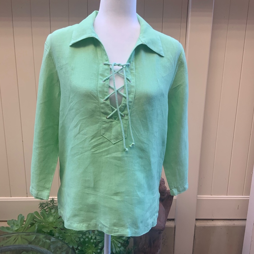 Juicy Couture, Tropical Green Linen Top Size Large